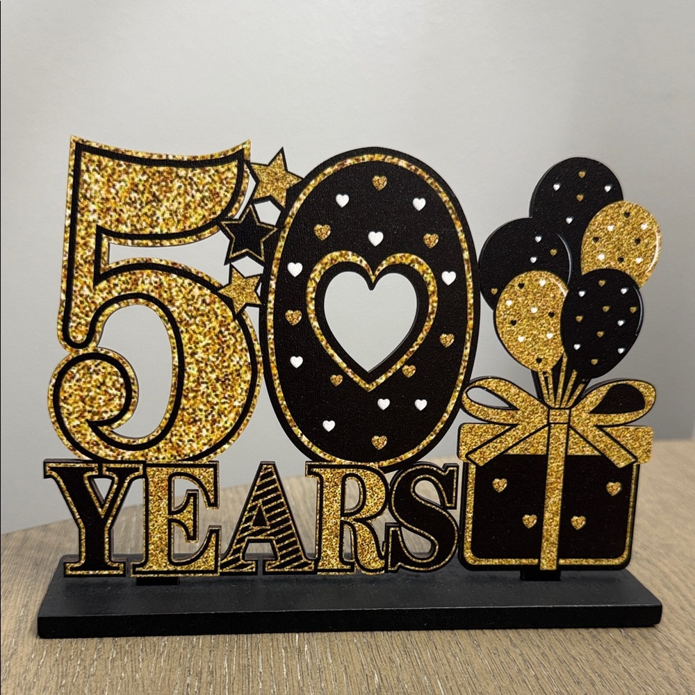 Set of 3 Gold and Black Happy 50th Anniversary Signs - Picture 3 of 3